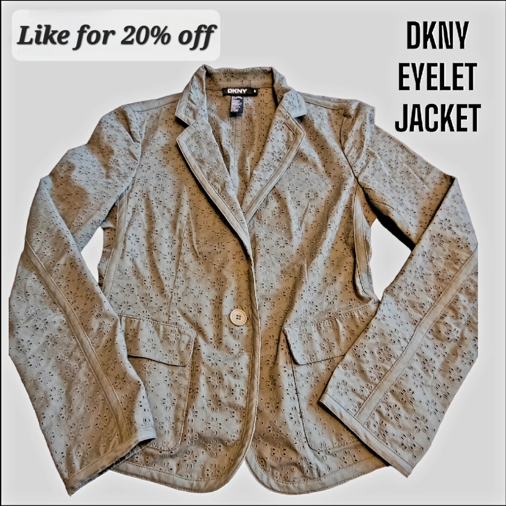 DKNY EMBROIDERED EYELET JACKET | DKNY BLAZER | DKNY JACKET | OLIVE GREEN | EUC